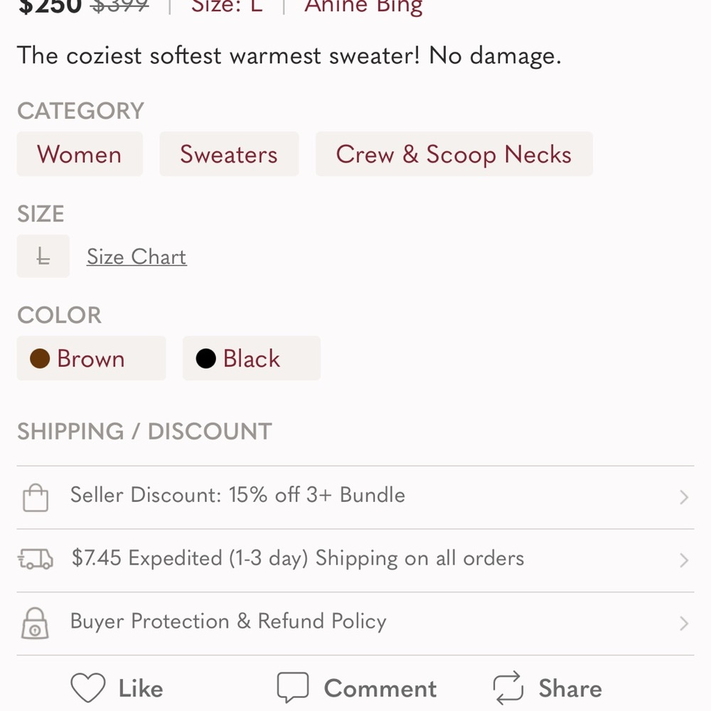 Anine Bing Cheyenne Cashmere Sweater Size L - Picture 8 of 8